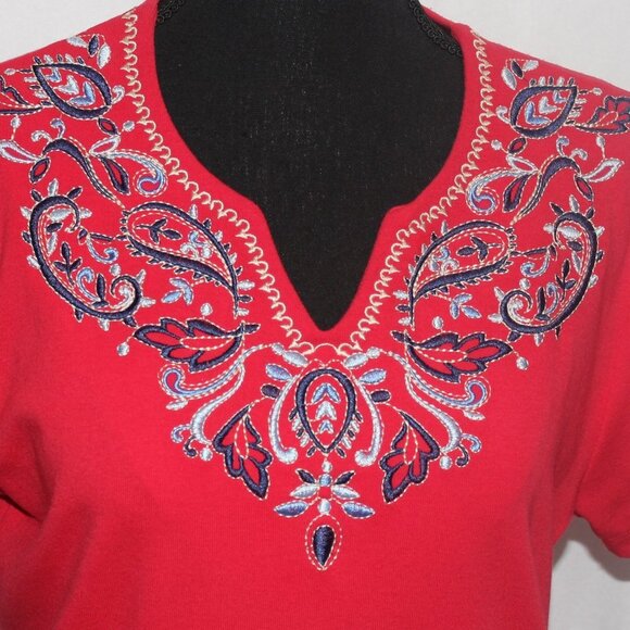 Allison Daley Petite V-Neck Embroidery Knit Top - Picture 2 of 8
